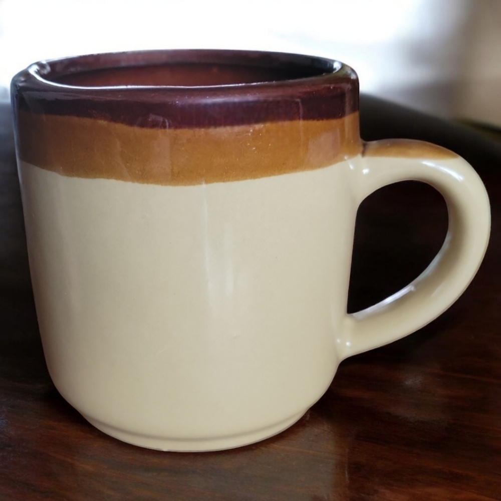 1 Vtg 70's Dip Glazed Interpur Earth Tones Tricolor Coffee Tea Cup Mug Taiwan
